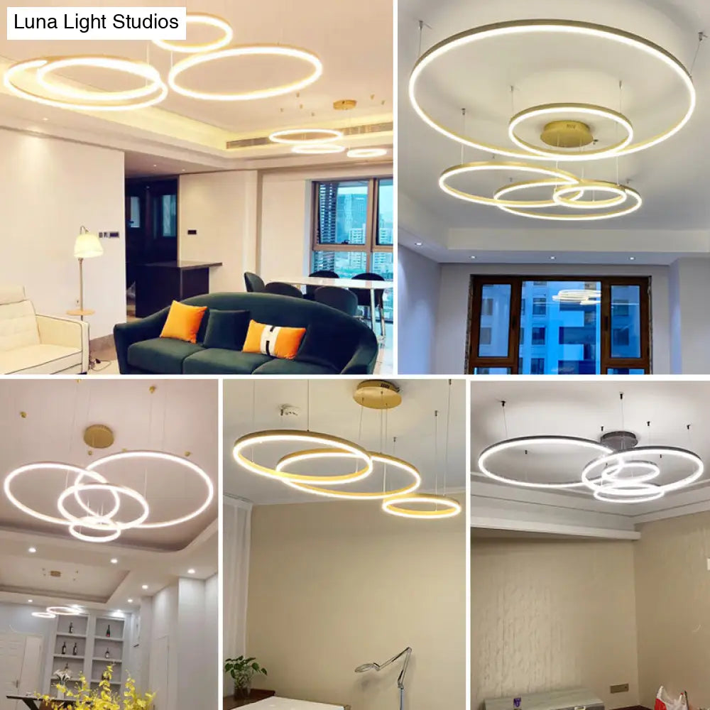 Gold Acrylic Minimalist Led Pendant Light: Tiered Hoop Chandelier For Living Room