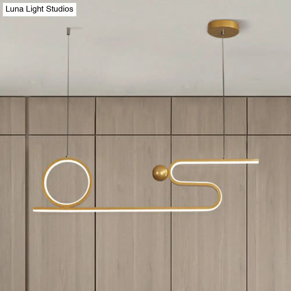 Minimalist Gold Linear Led Island Lighting For Restaurants - Metal Ceiling Hang Lamp