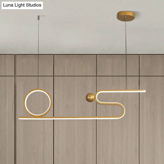 Minimalist Gold Linear Led Island Lighting For Restaurants - Metal Ceiling Hang Lamp