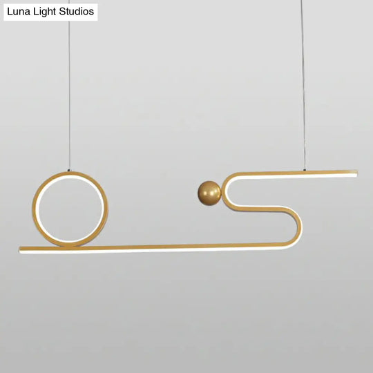 Minimalist Gold Linear Led Island Lighting For Restaurants - Metal Ceiling Hang Lamp