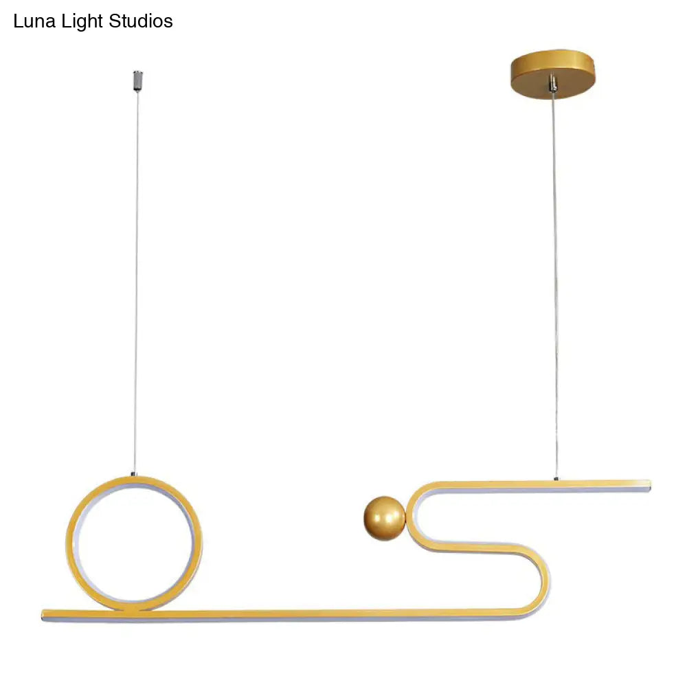 Minimalist Gold Linear Led Island Lighting For Restaurants - Metal Ceiling Hang Lamp