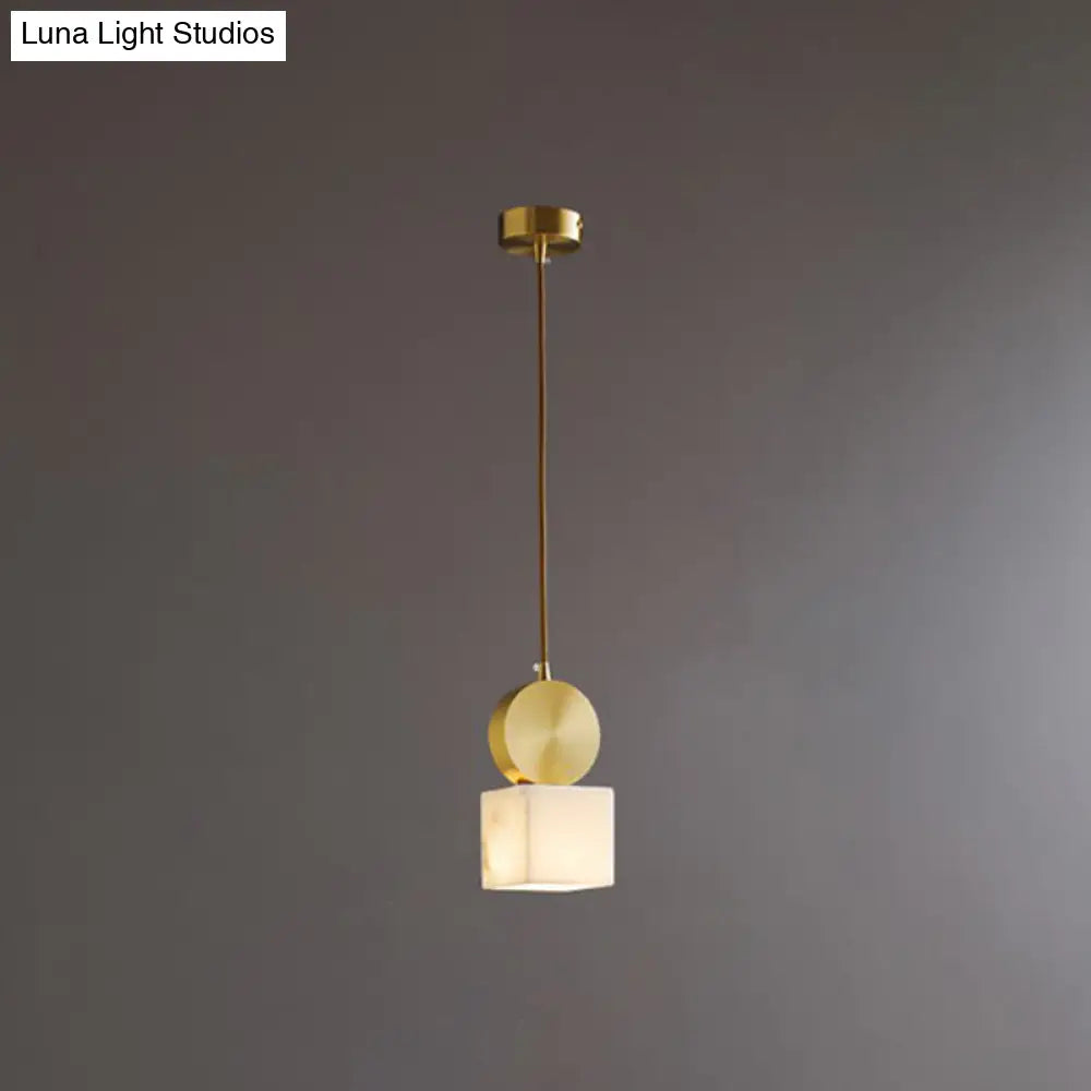 Minimalist Gold Marble Block Hanging Pendant Ceiling Lamp - Bedroom Lighting Solution