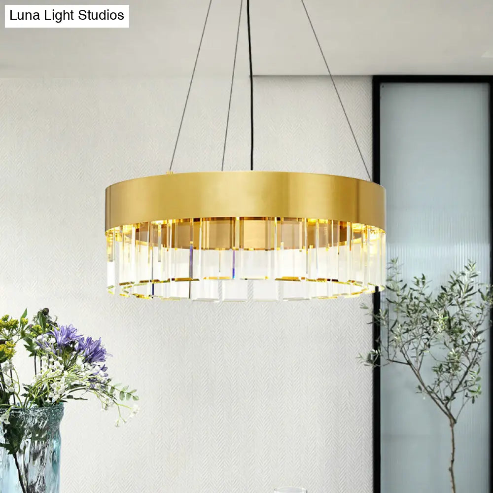 Minimalist 8-Light Gold Metal Chandelier Pendant With Crystal Detail