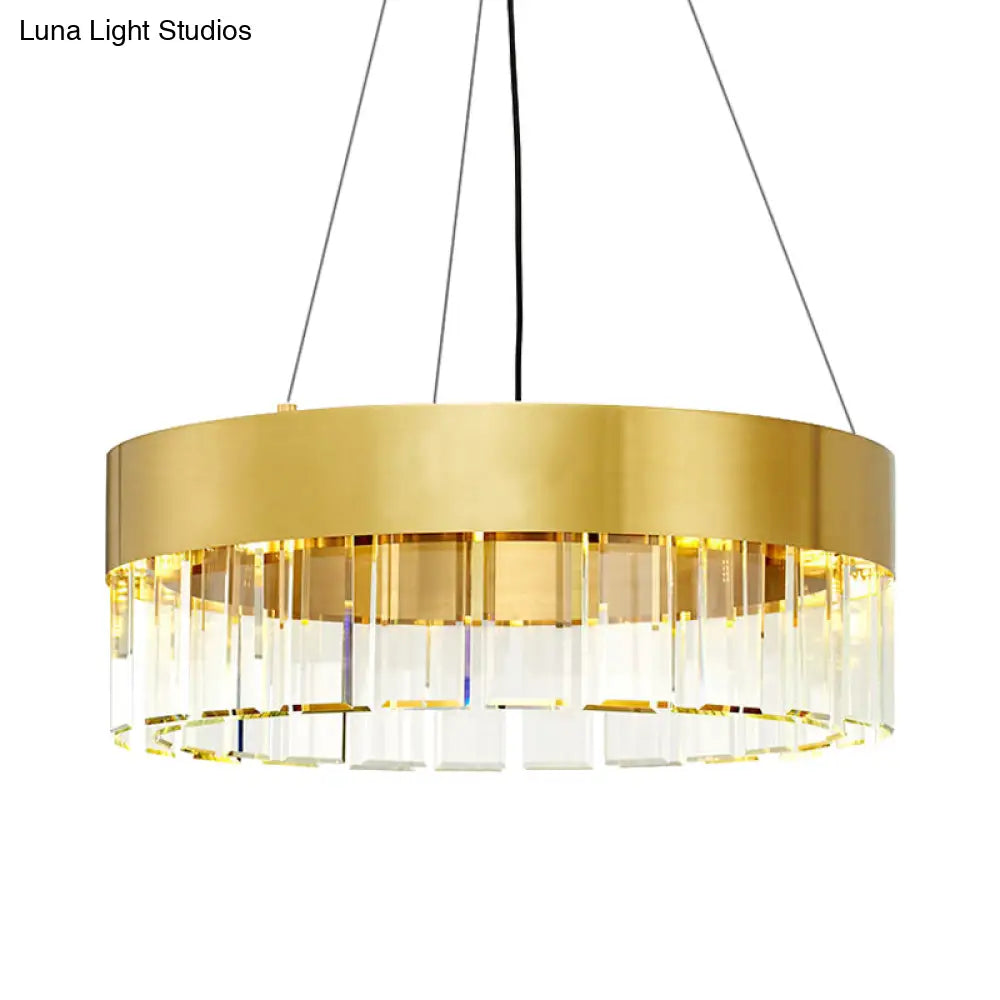 Minimalist Gold Metal Chandelier Pendant Light - Round Design With 8 Crystal Accents