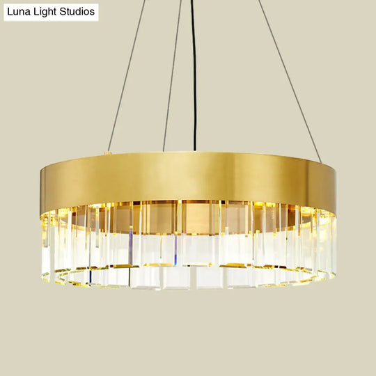 Minimalist Gold Metal Chandelier Pendant Light - Round Design With 8 Crystal Accents