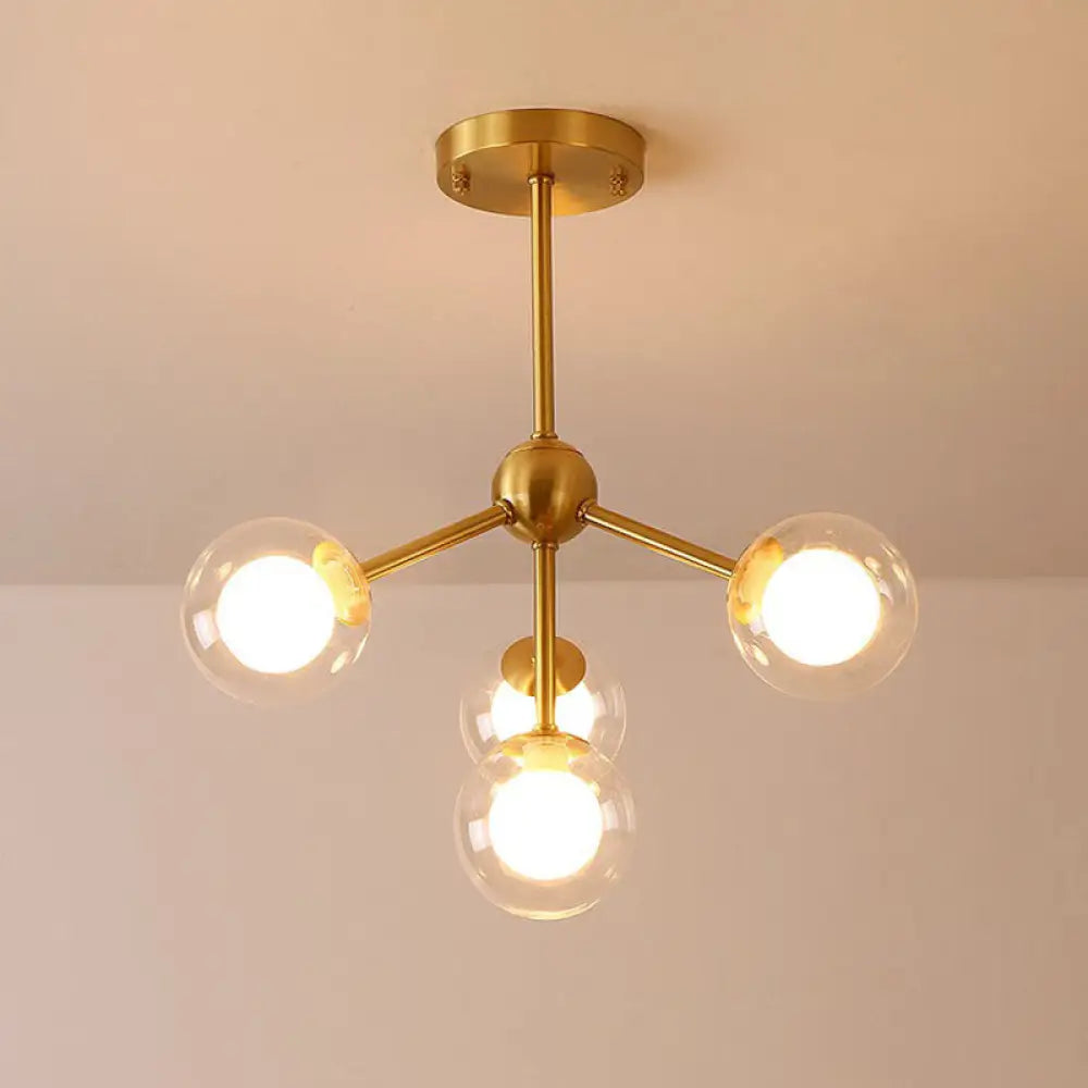 Minimalist Gold Metal Chandelier With Dual Ball Glass Shades - Ideal Ceiling Light For Dining Room 4