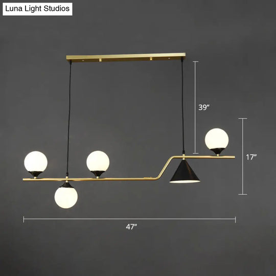 Minimalist Gold Metal Dining Pendant Lamp - Cone And Ball Hanging Island Light For Room