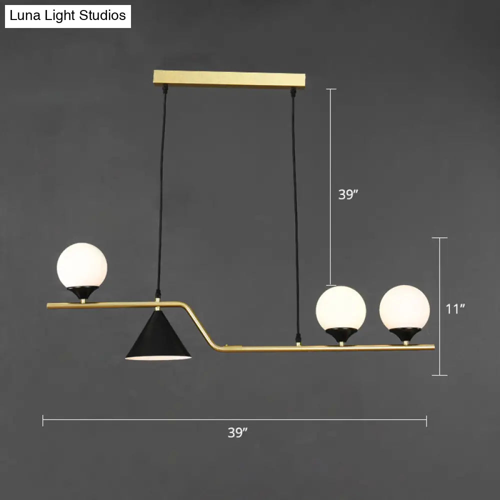 Minimalist Gold Metal Dining Pendant Lamp - Cone And Ball Hanging Island Light For Room