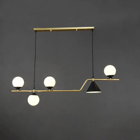 Minimalist Gold Metal Dining Pendant Lamp - Cone And Ball Hanging Island Light For Room 5 / Milk