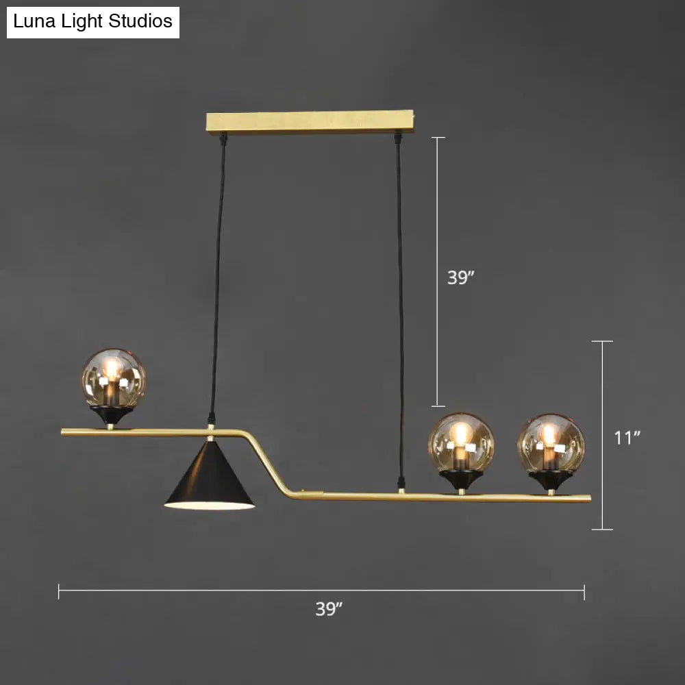 Minimalist Gold Metal Dining Pendant Lamp - Cone And Ball Hanging Island Light For Room