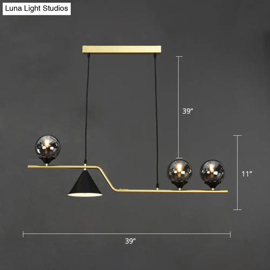 Minimalist Gold Metal Dining Pendant Lamp - Cone And Ball Hanging Island Light For Room