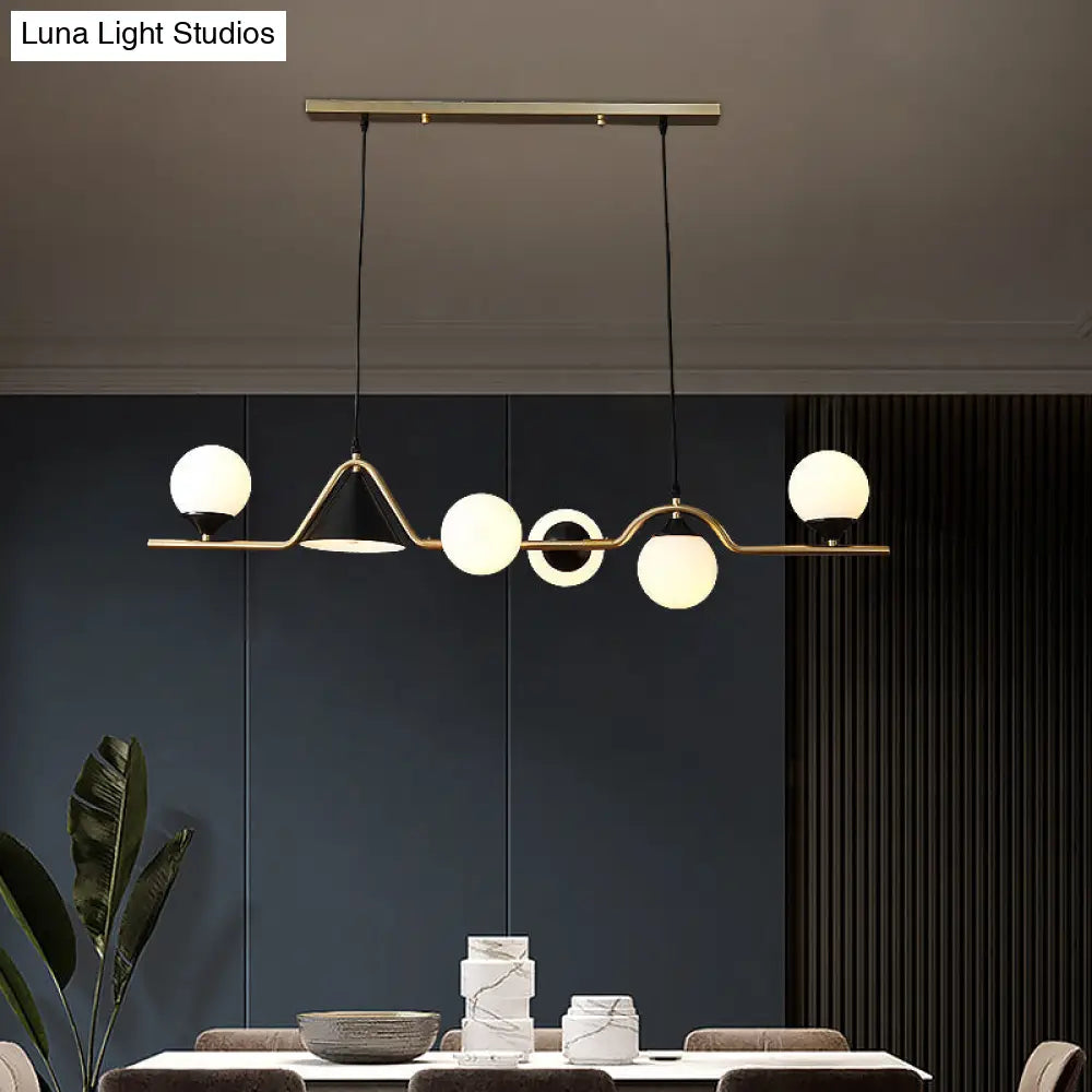 Minimalist Gold Metal Dining Pendant Lamp - Cone And Ball Hanging Island Light For Room