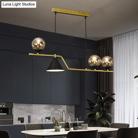 Minimalist Gold Metal Dining Pendant Lamp - Cone And Ball Hanging Island Light For Room