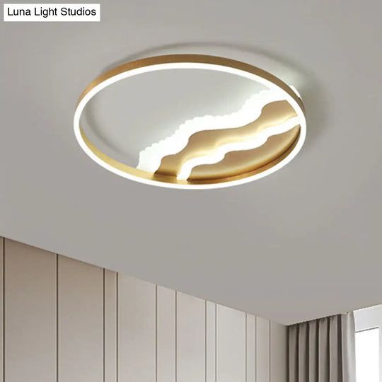 Minimalist Gold Metal Led Flush Mount Lighting For Bedroom