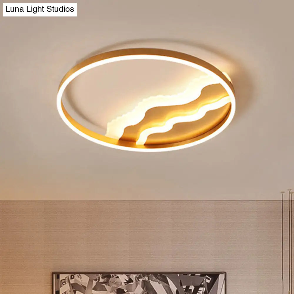 Minimalist Gold Metal Led Flush Mount Lighting For Bedroom / White Large