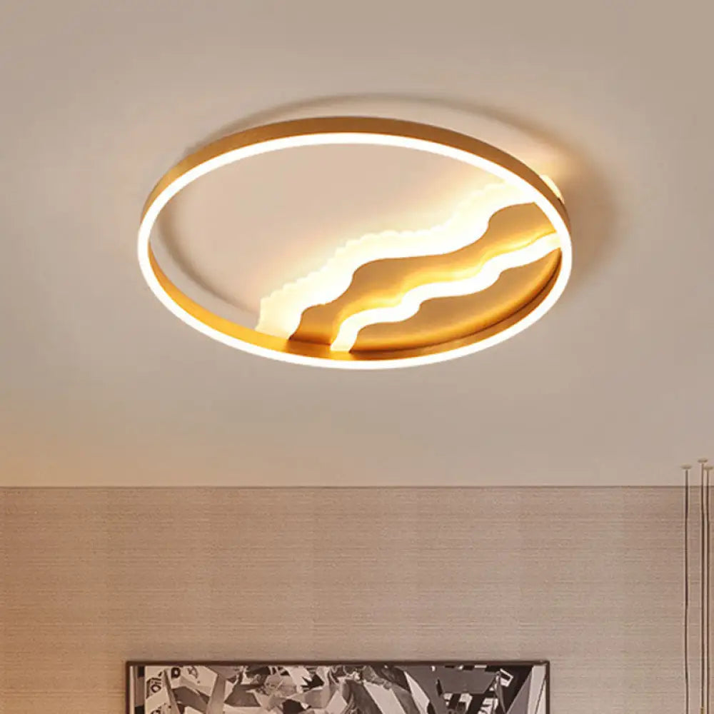 Minimalist Gold Metal Led Flush Mount Lighting For Bedroom / White Large