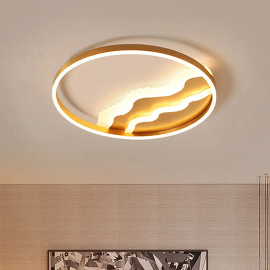 Minimalist Gold Metal Led Flush Mount Lighting For Bedroom / White Large