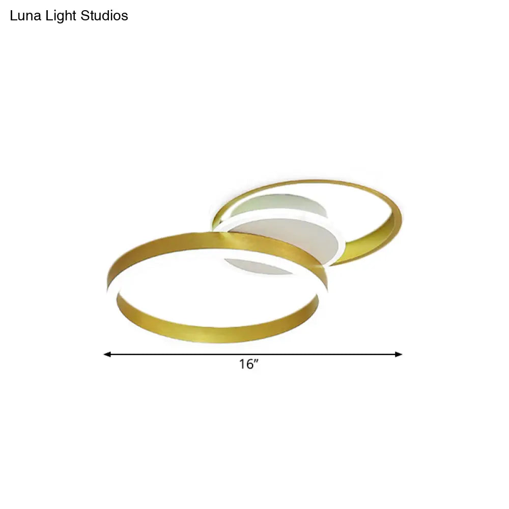 Minimalist Gold Metal Led Parlor Flush Mount Ceiling Light Fixture With Dual Rings