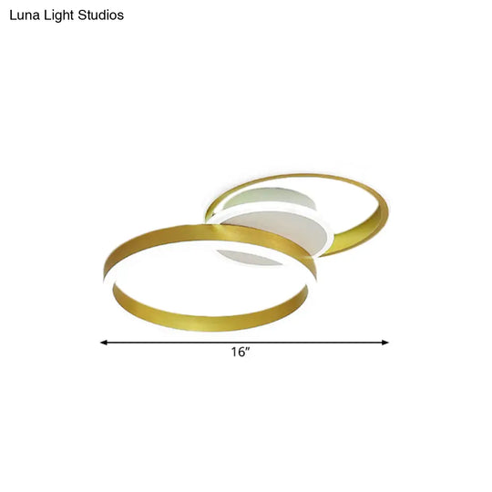 Minimalist Gold Metal Led Parlor Flush Mount Ceiling Light Fixture With Dual Rings