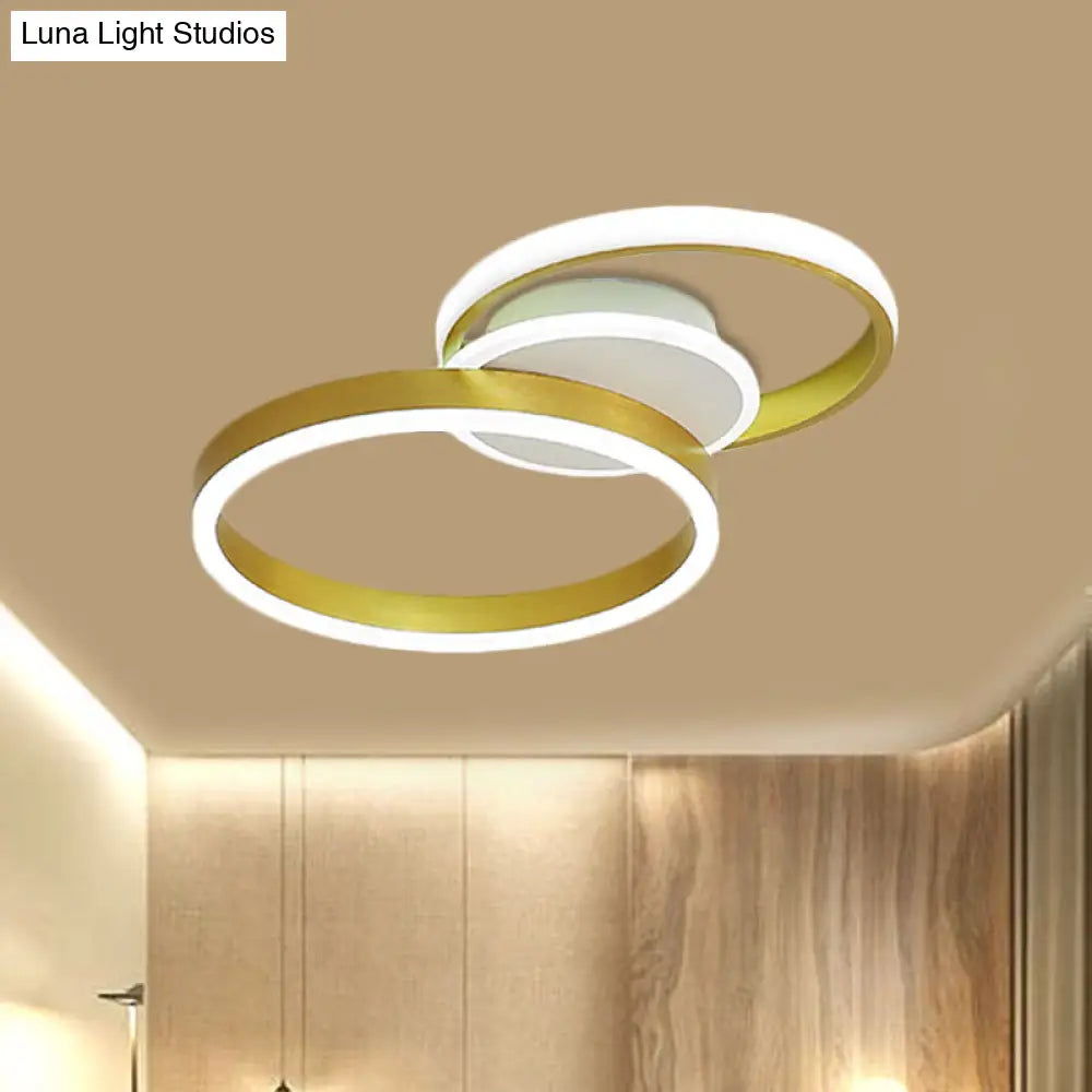 Minimalist Gold Metal Led Parlor Flush Mount Ceiling Light Fixture With Dual Rings