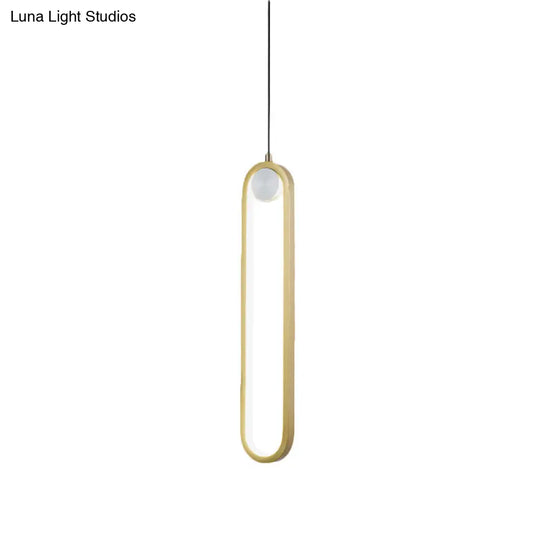 Gold Metal Led Bedroom Hanging Light Kit - Simplicity Elliptical Pendant Lamp With Warm/White