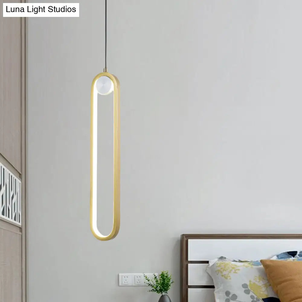 Gold Metal Led Bedroom Hanging Light Kit - Simplicity Elliptical Pendant Lamp With Warm/White / Warm