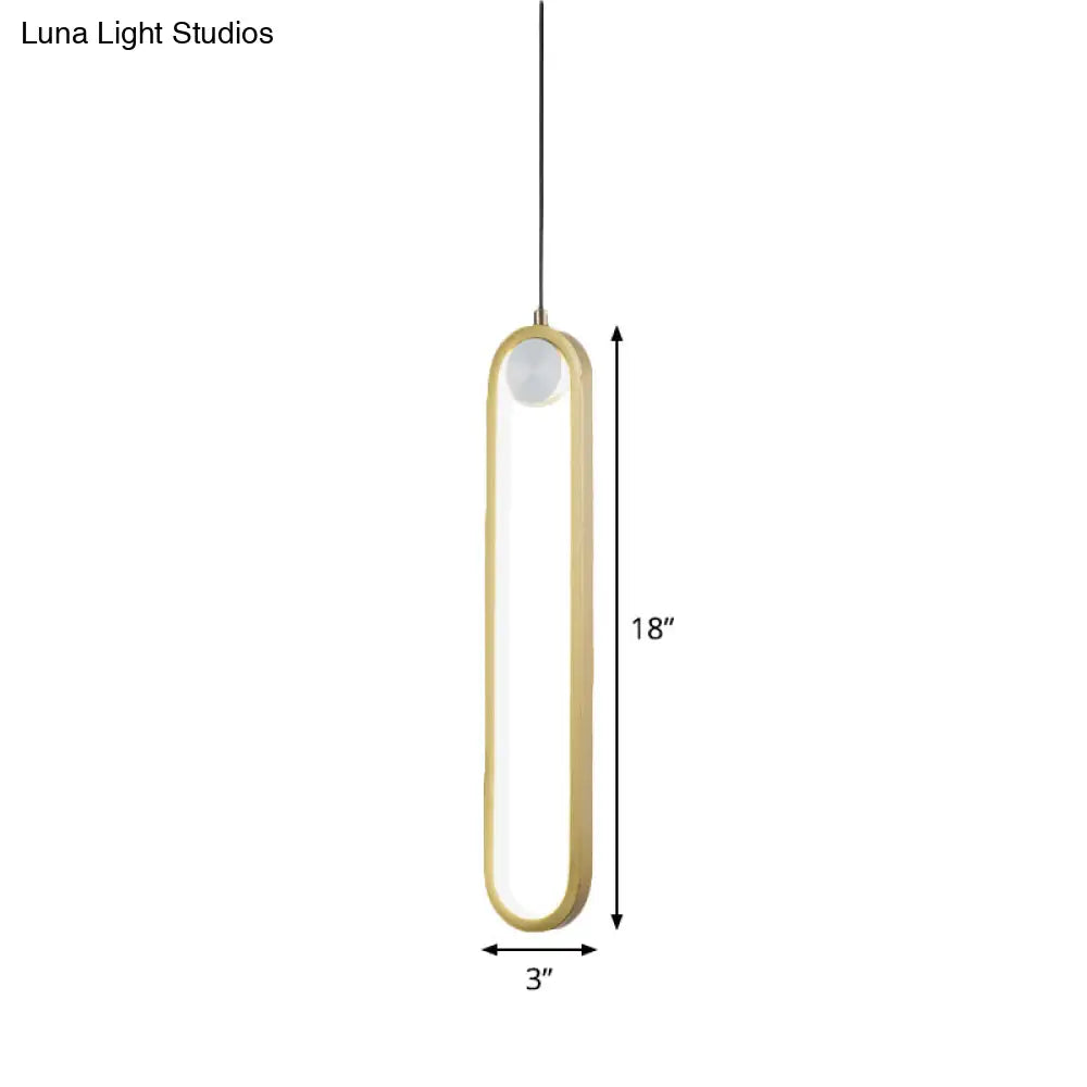 Gold Metal Led Bedroom Hanging Light Kit - Simplicity Elliptical Pendant Lamp With Warm/White