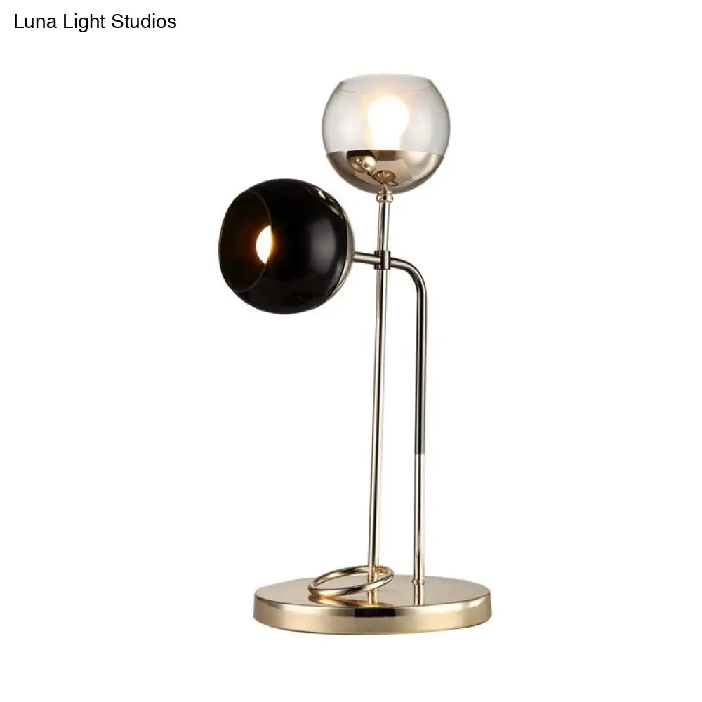 Minimalist Gold Metal Nightstand Light With 2 Spherical Lights For Living Room