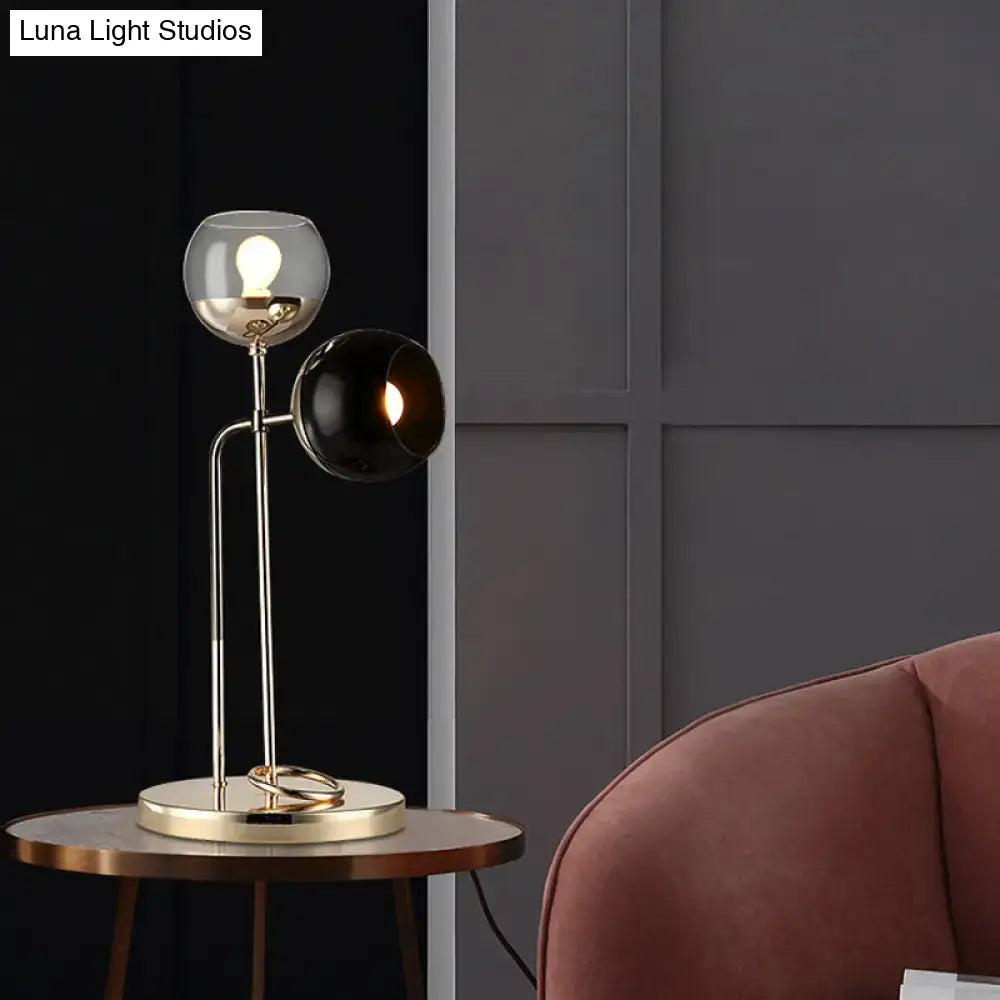 Minimalist Gold Metal Nightstand Light With 2 Spherical Lights For Living Room