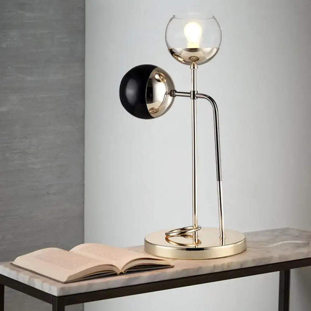 Minimalist Gold Metal Nightstand Light With 2 Spherical Lights For Living Room