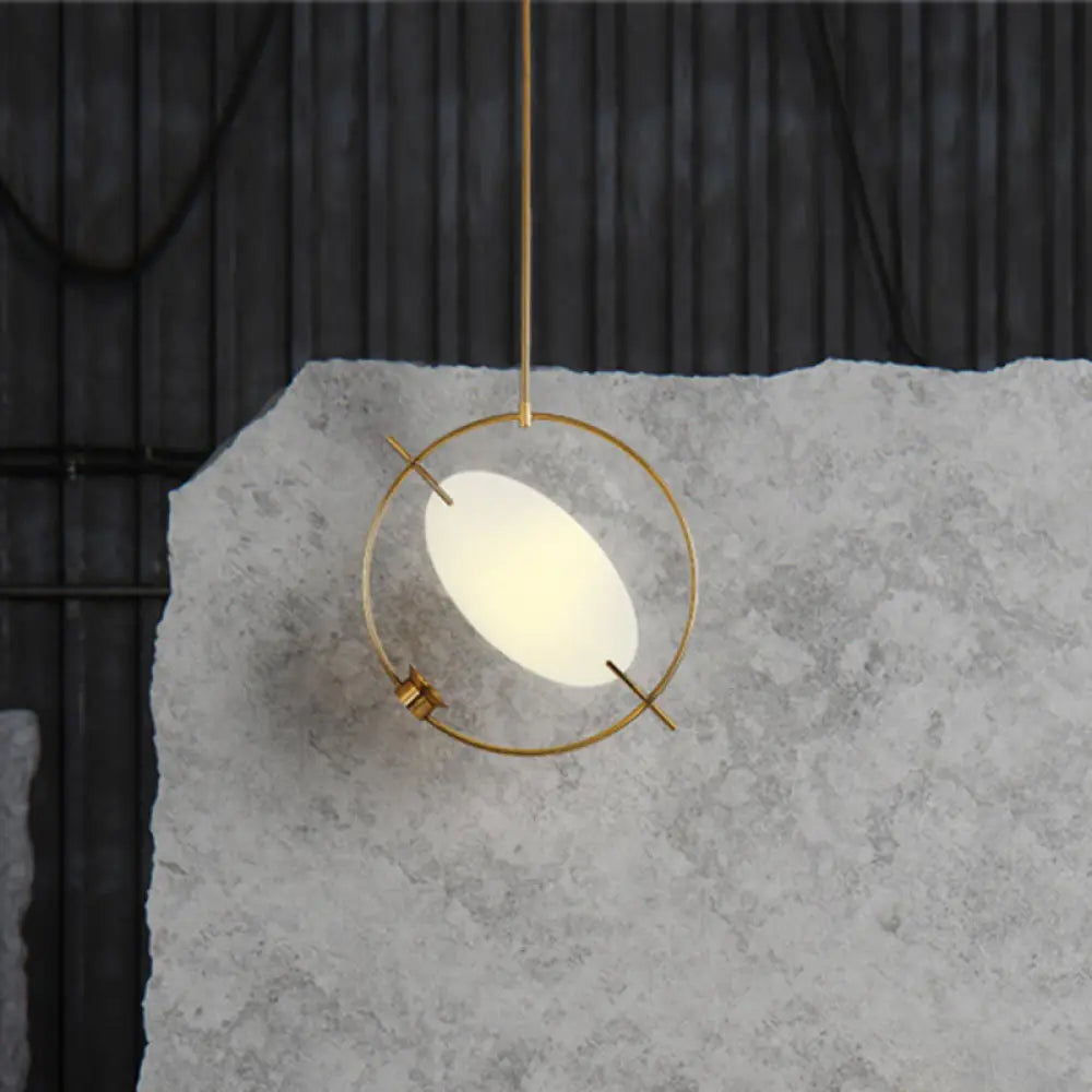 Minimalist Gold Metal Pendant Light Fixture With 1 Hanging Circle Head – Ideal For Bedroom