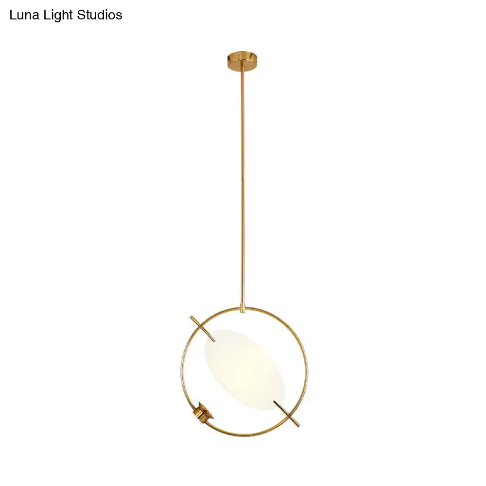 Minimalist Gold Metal Pendant Light Fixture With 1 Hanging Circle Head – Ideal For Bedroom