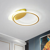 Minimalist Gold Metallic Led Flush Mount With White/Warm Lighting For Bedroom