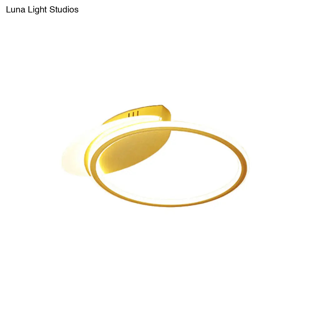 Minimalist Gold Metallic Led Flush Mount With White/Warm Lighting For Bedroom