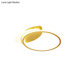 Minimalist Gold Metallic Led Flush Mount With White/Warm Lighting For Bedroom