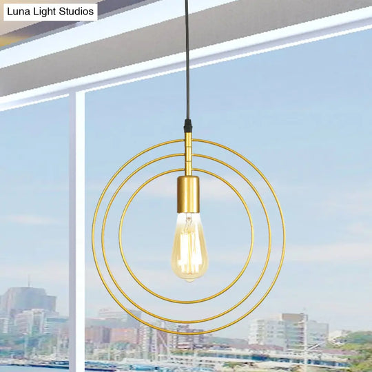 Gold Metallic 1-Bulb Minimalist Suspension Lamp - 3-Ring Restaurant Hanging Lighting