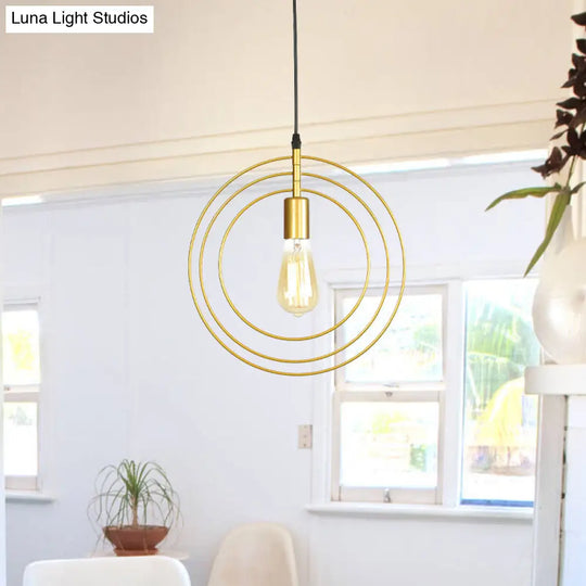 Gold Metallic 1-Bulb Minimalist Suspension Lamp - 3-Ring Restaurant Hanging Lighting