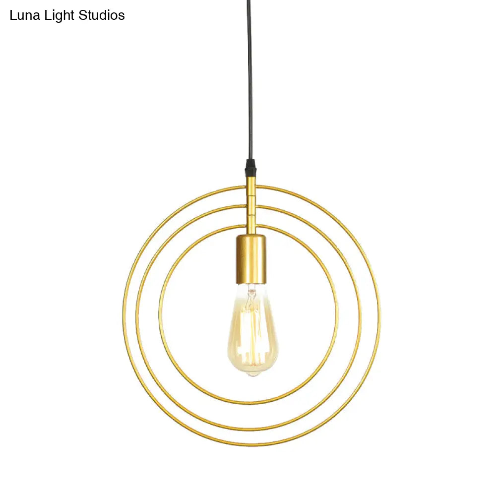 Minimalist Gold Metallic Restaurant Hanging Lamp With 3-Rings & 1 Bulb