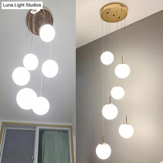 Minimalist Cream Glass Bubble Pendant Ceiling Light In Gold For Staircases And More 6 /