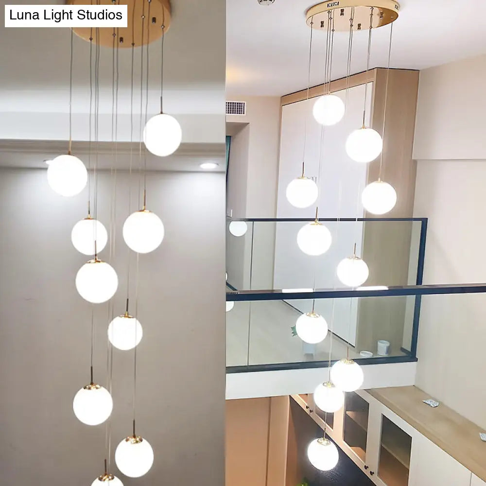 Minimalist Cream Glass Bubble Pendant Ceiling Light In Gold For Staircases And More