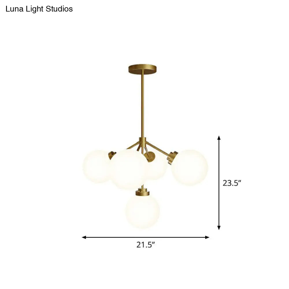 Minimalist Gold 5-Bulb Opal Glass Chandelier For Dining Room