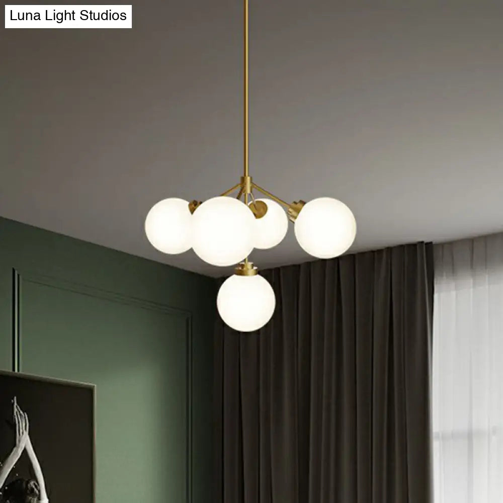 Minimalist Gold 5-Bulb Opal Glass Chandelier For Dining Room