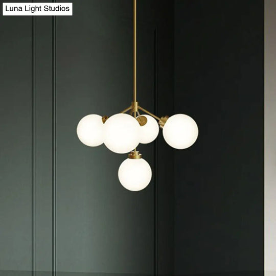 Minimalist Gold 5-Bulb Opal Glass Chandelier For Dining Room