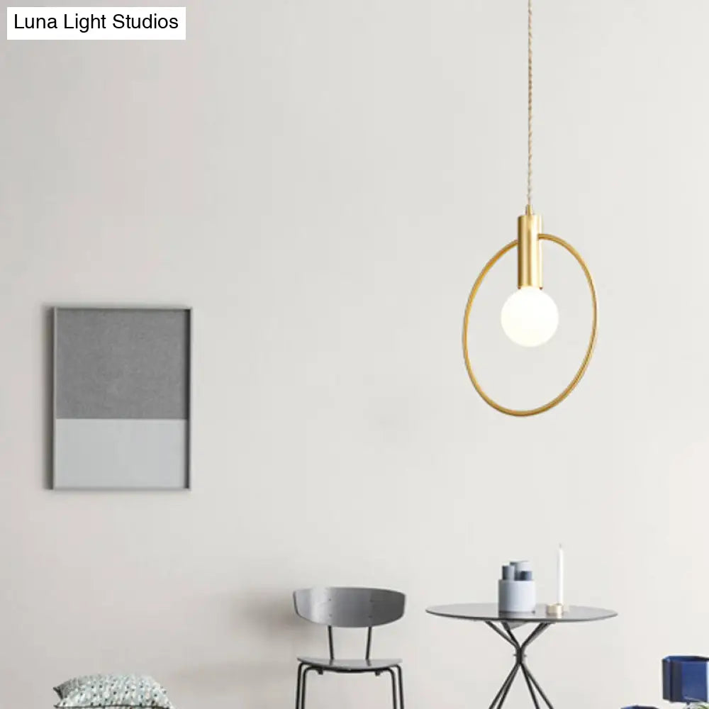 Minimalist Gold Pendant Lamp With Ring Pendulum And Bulb For Bedroom