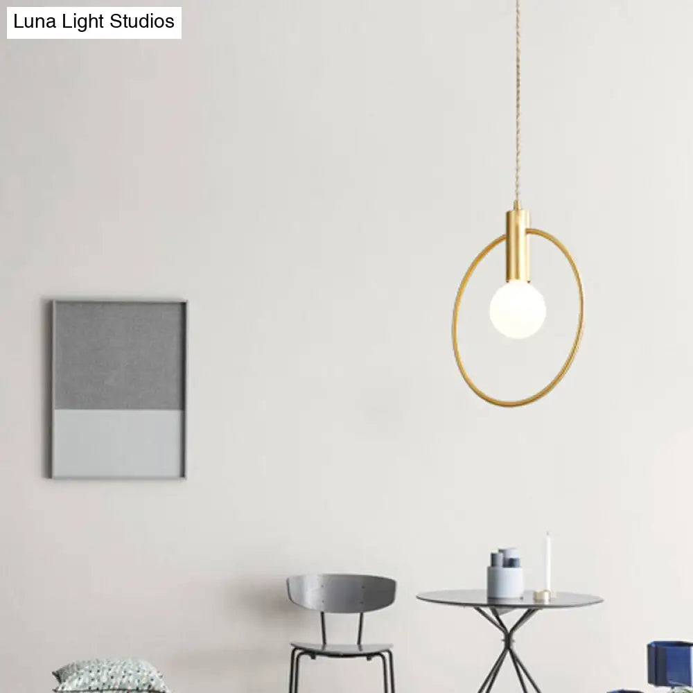 Minimalist Gold Pendant Lamp With Bulb Ring Pendulum For Bedroom