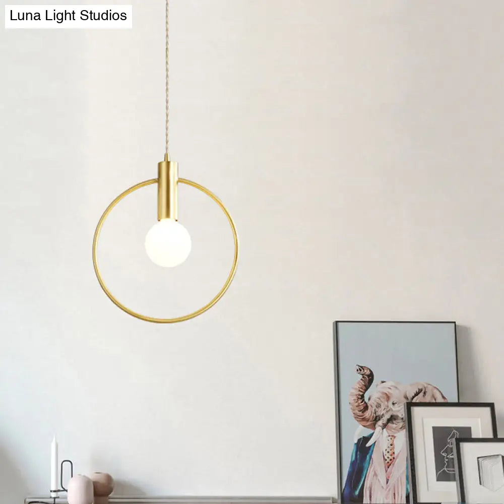 Minimalist Gold Pendant Lamp With Ring Pendulum And Bulb For Bedroom