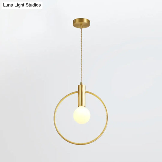 Minimalist Gold Pendant Lamp With Ring Pendulum And Bulb For Bedroom