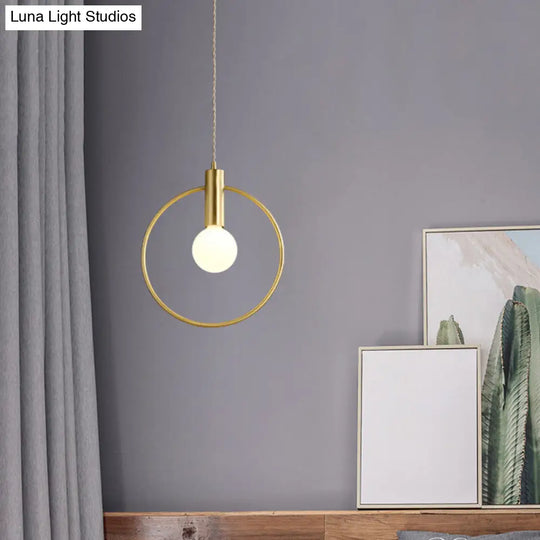 Minimalist Gold Pendant Lamp With Bulb Ring Pendulum For Bedroom