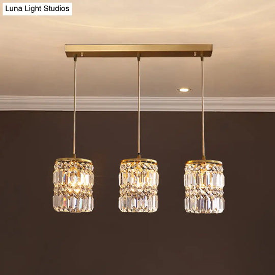 Minimalist Gold Pendant Light Fixture - Crystal Cylindrical Multi For Dining Room / Linear