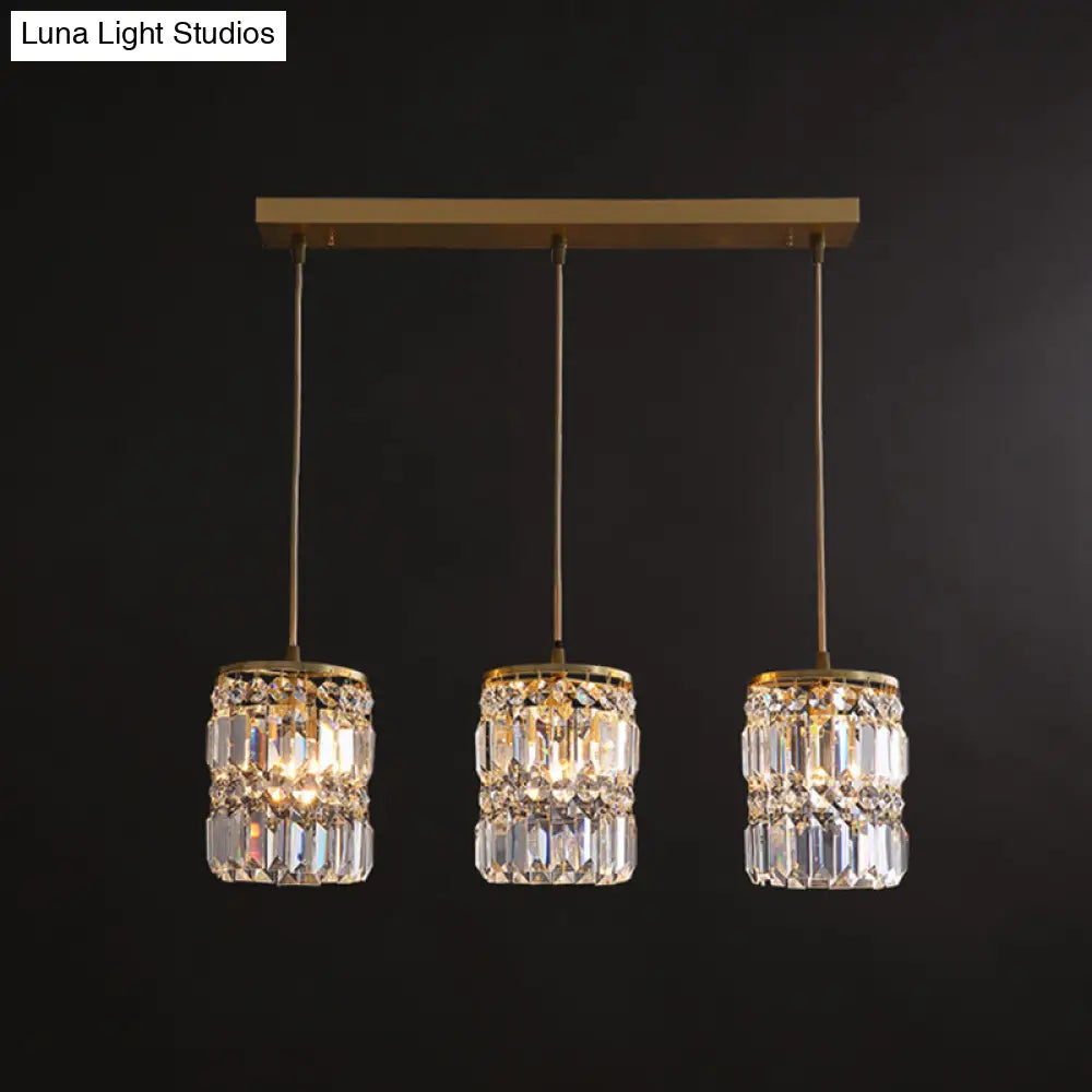 Minimalist Gold Pendant Light Fixture: Crystal Cylindrical Multi-Light 3-Light Hanging Design For